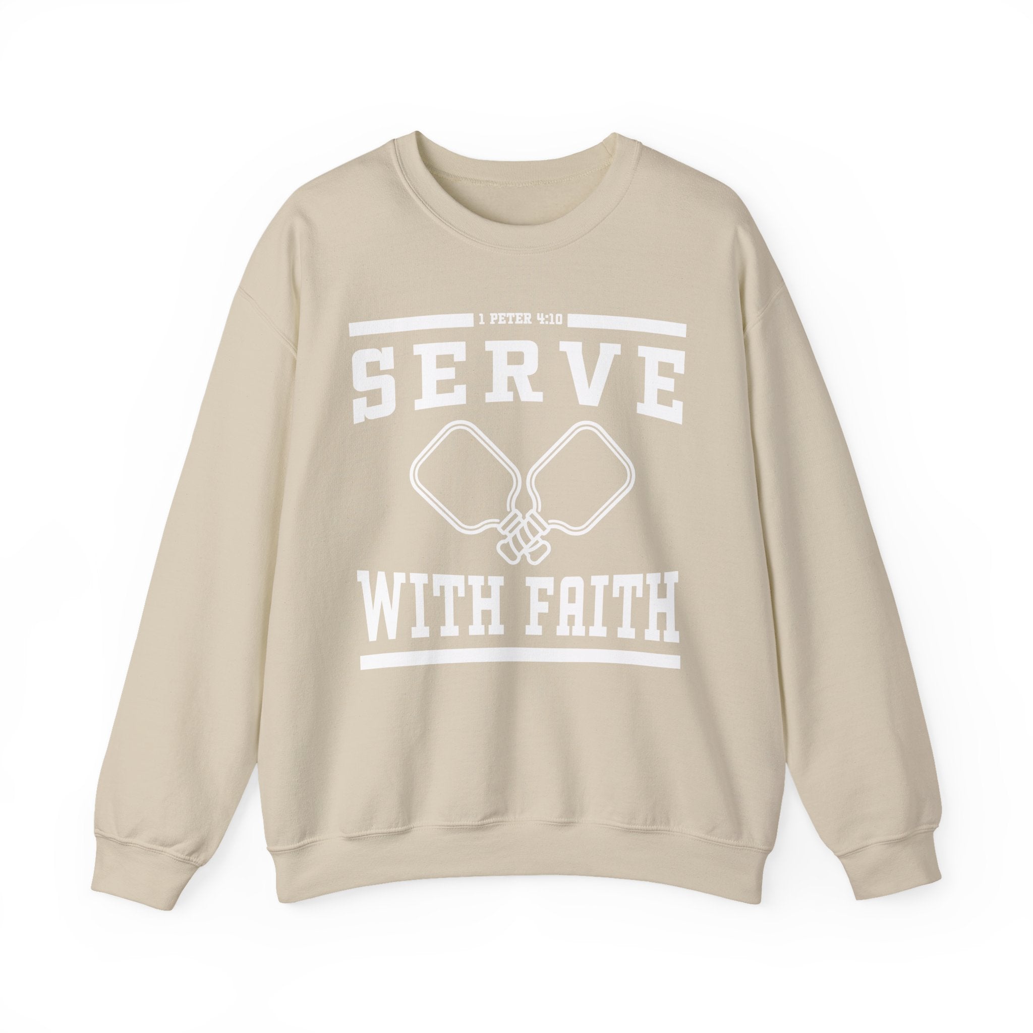 Serve With Faith 1 Peter 4:10 Pink Crewneck Sweatshirt — Pickleball Players