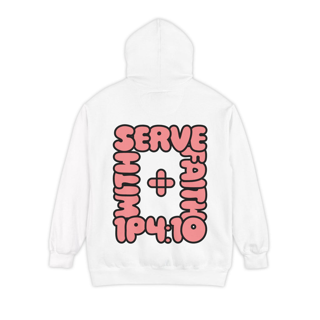 Serve With Faith Hoodie — 1P410 Cross Design (Pink & Black)