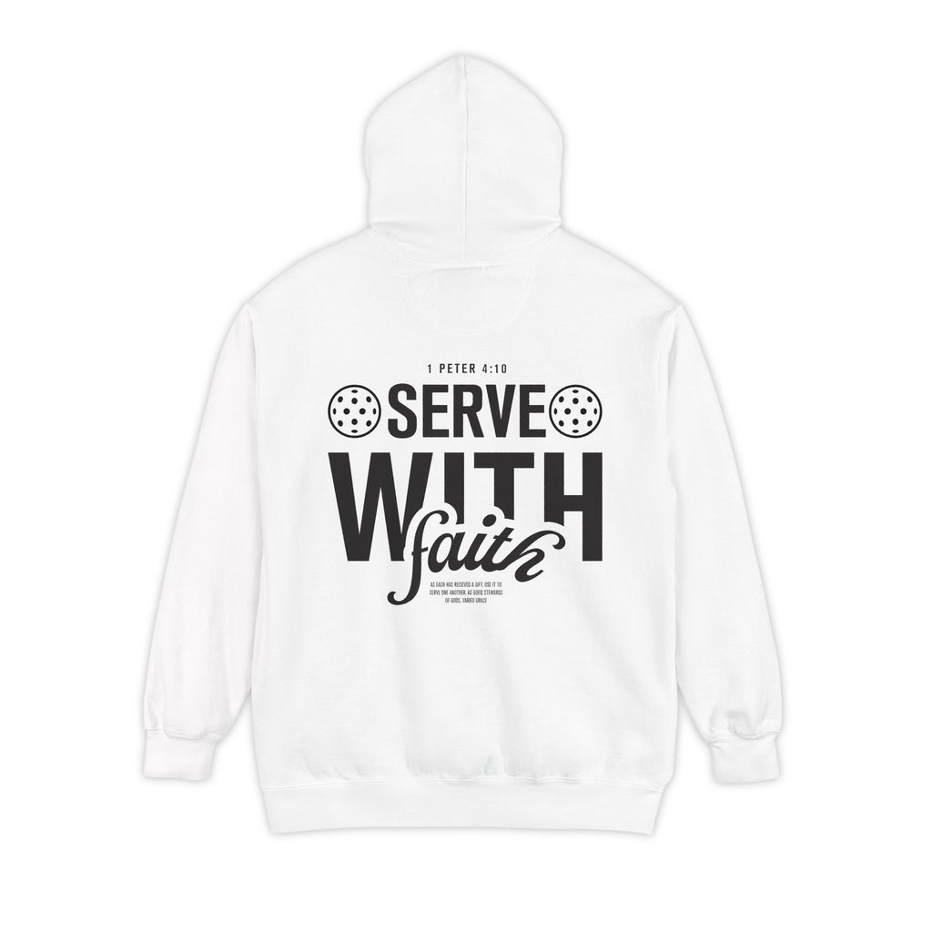 Serve With Faith Hoodie — Cross, Pickleball Icons & 1 Peter 4:10